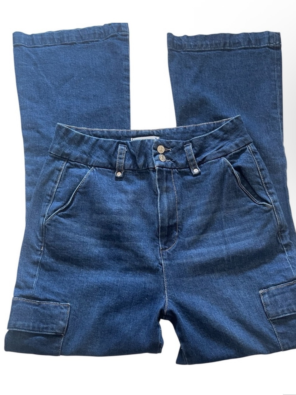 Paige Dark Denim Cargo Jeans Gracie Lou High Waisted Size 31